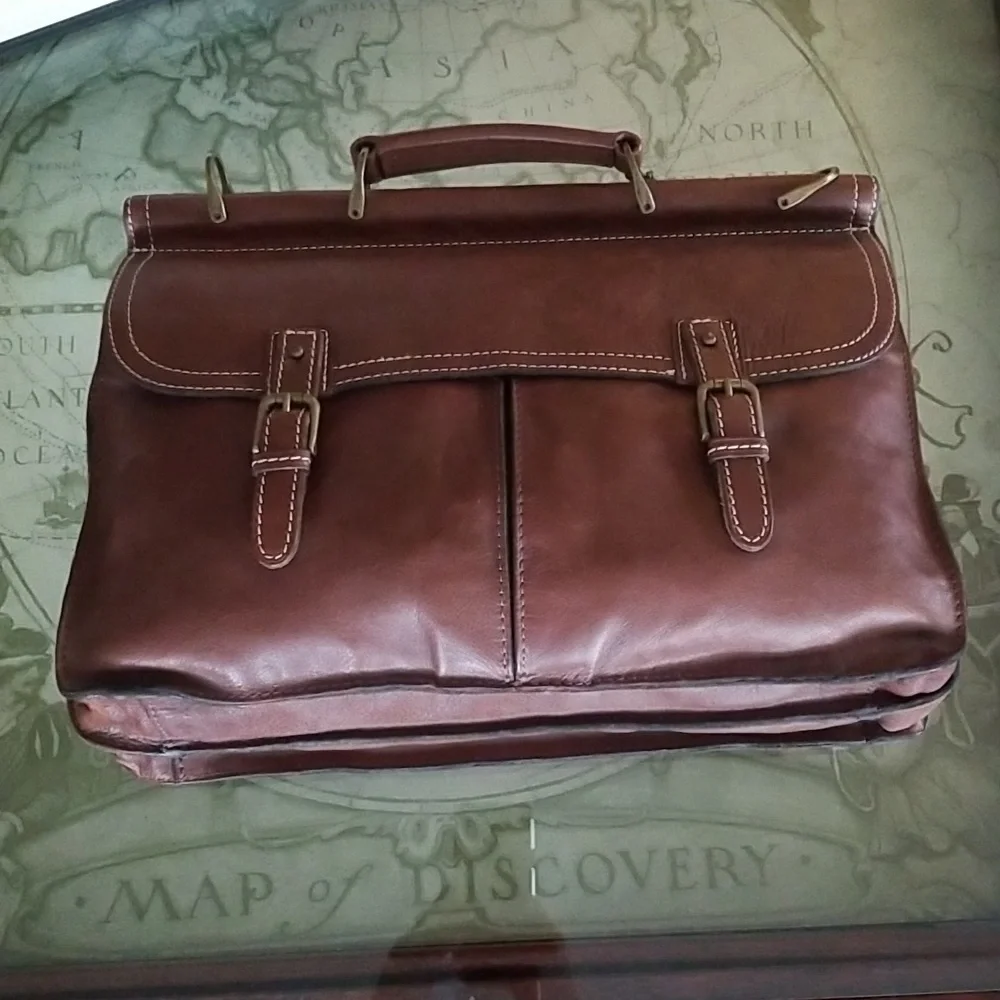 Nash Italian Leather Professor Briefcase Messenger Bag - Tuscan Brown Leather - Picture 1 of 10